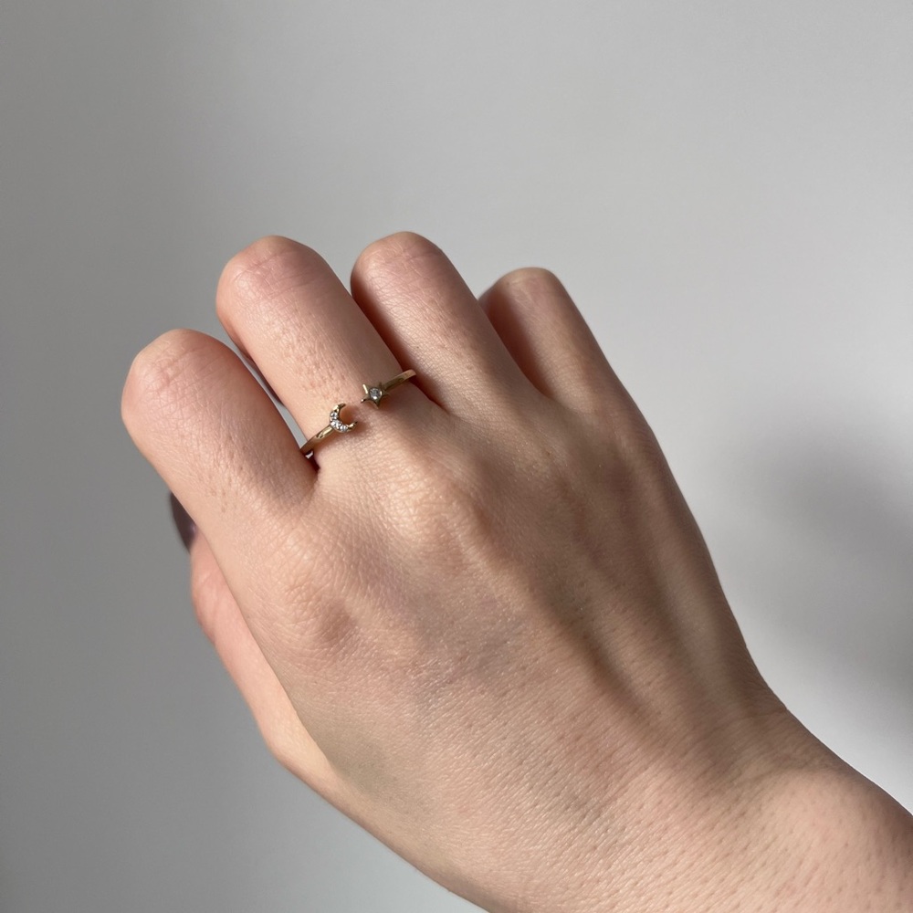 NWT Diamonique Moon&Star Open Ring - Picture 3 of 5